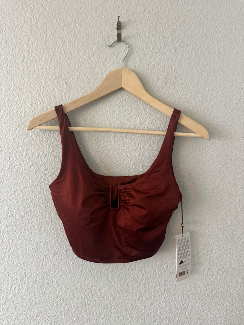 Calia Longline Bikini Top Red Brown Shine NWT